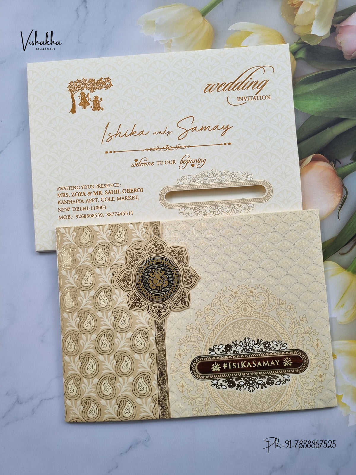 Semi Box Double Door Ganesh Ji Mehendi Hindu Jain invitation Cards ATS-1812 – image 1