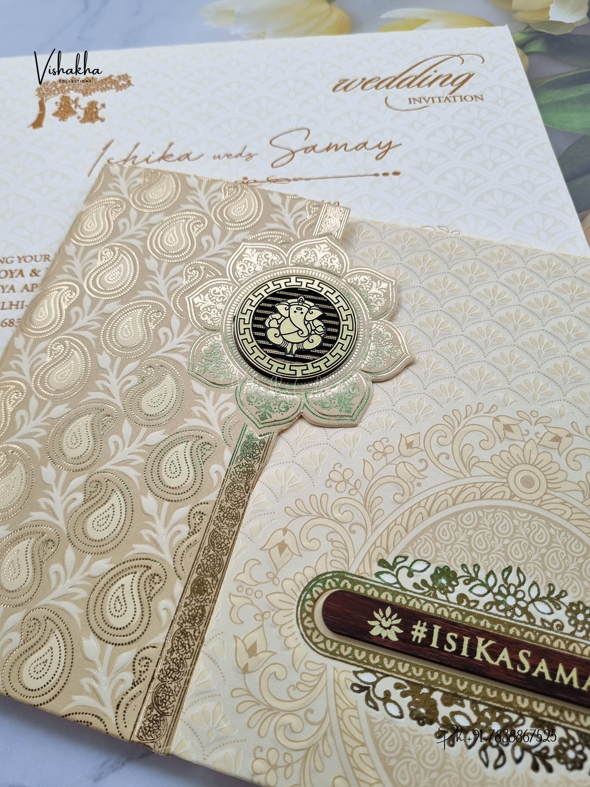 Semi Box Double Door Ganesh Ji Mehendi Hindu Jain invitation Cards ATS-1812 – image 2