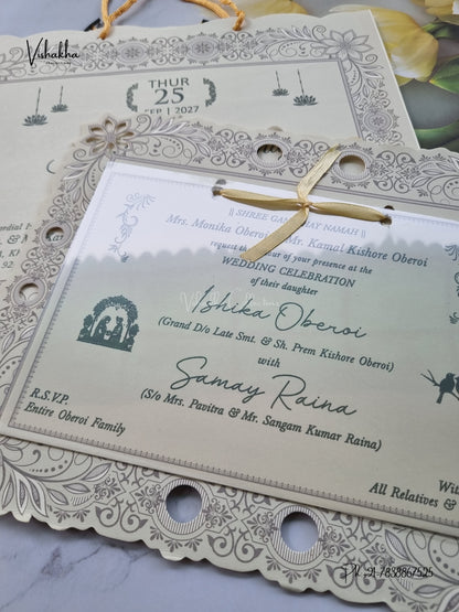 Semi Box Ribbon Carry Bag Flower Hindu Muslim Christian Sikh Jain invitation Cards ATS-1820 – image 2