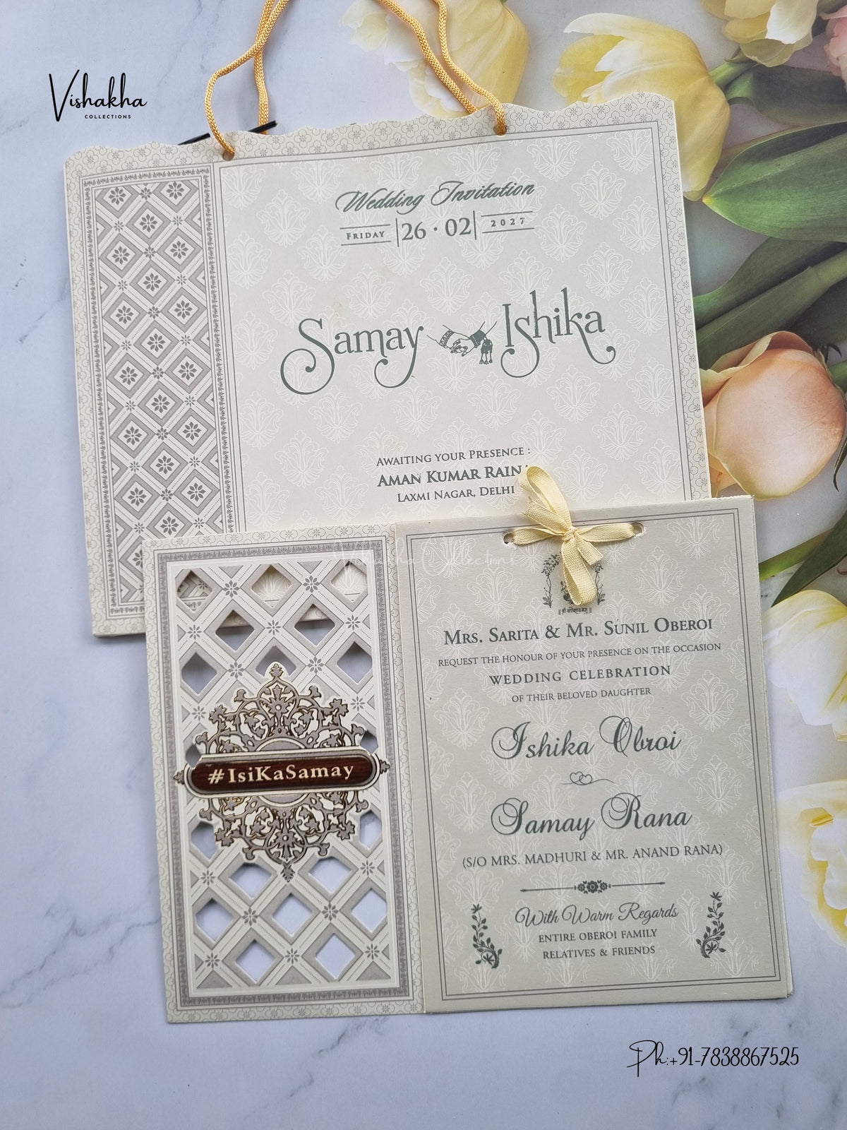 Semi Box Ribbon Carry Bag Hindu Muslim Christian Sikh Jain invitation Cards ATS-1822 – image 1