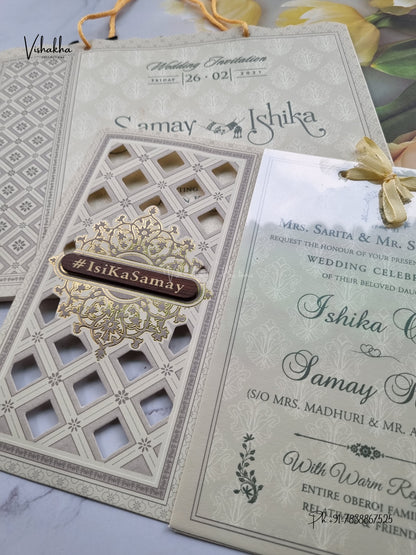 Semi Box Ribbon Carry Bag Hindu Muslim Christian Sikh Jain invitation Cards ATS-1822 – image 2