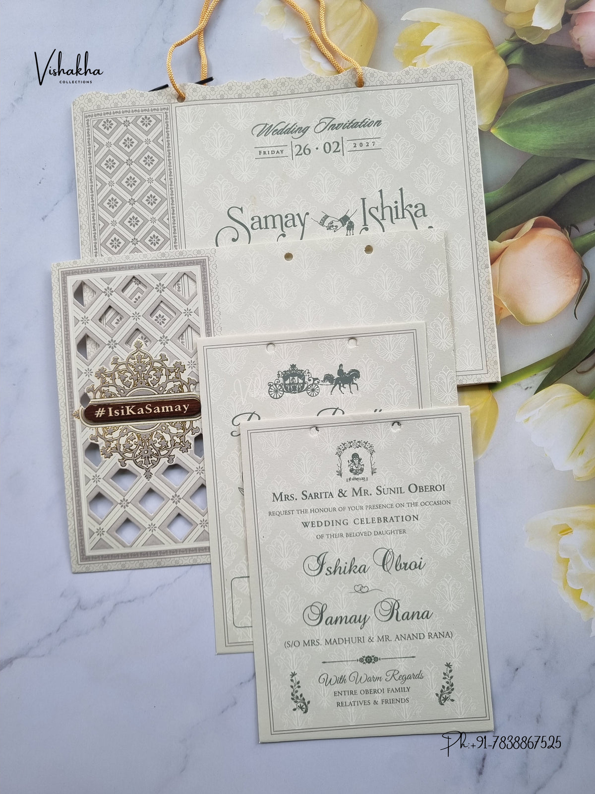 Semi Box Ribbon Carry Bag Hindu Muslim Christian Sikh Jain invitation Cards ATS-1822 – image 3