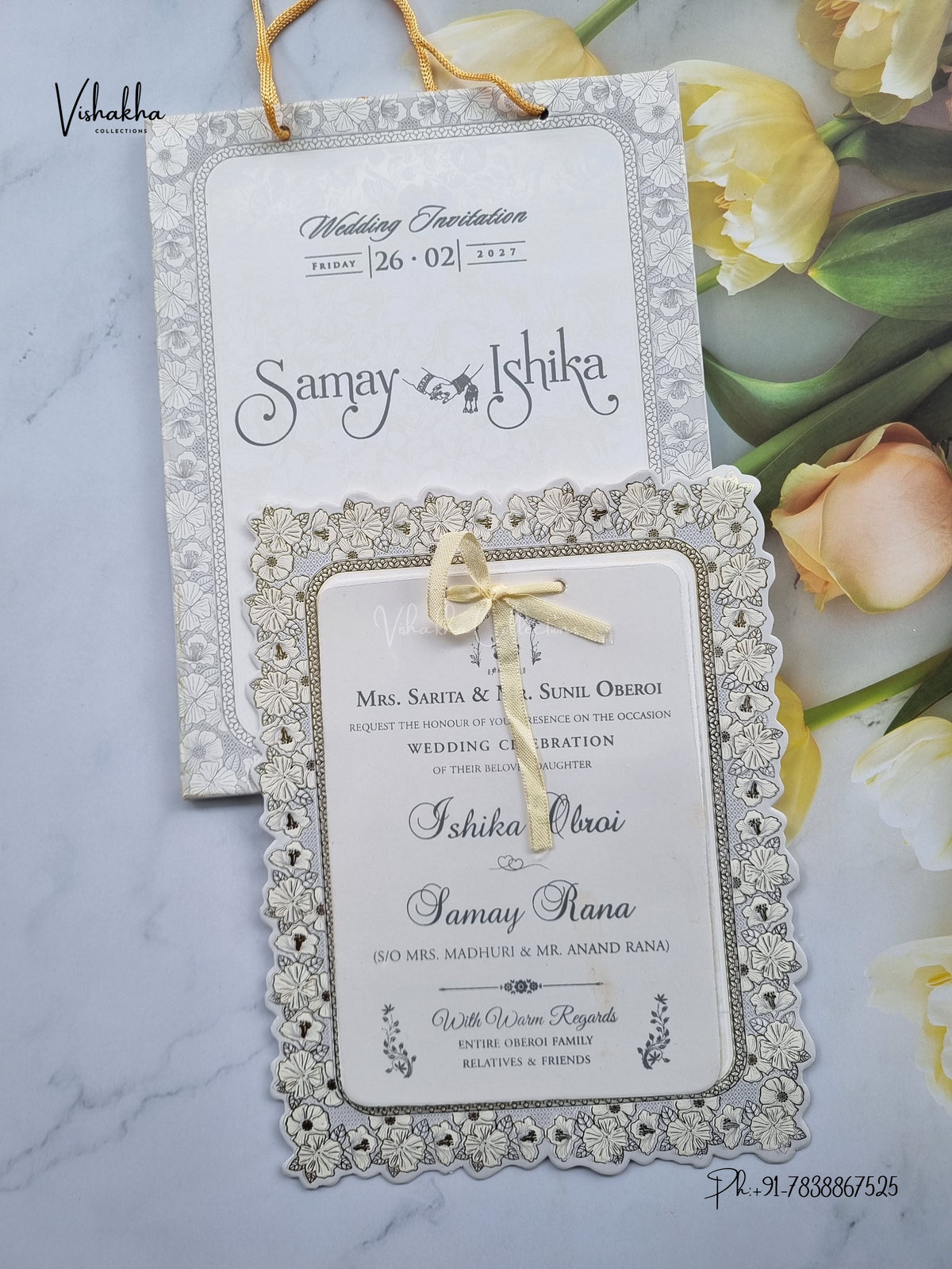 Semi Box Ribbon Carry Bag Hindu Muslim Christian Sikh Jain invitation Cards ATS-1825 – image 1