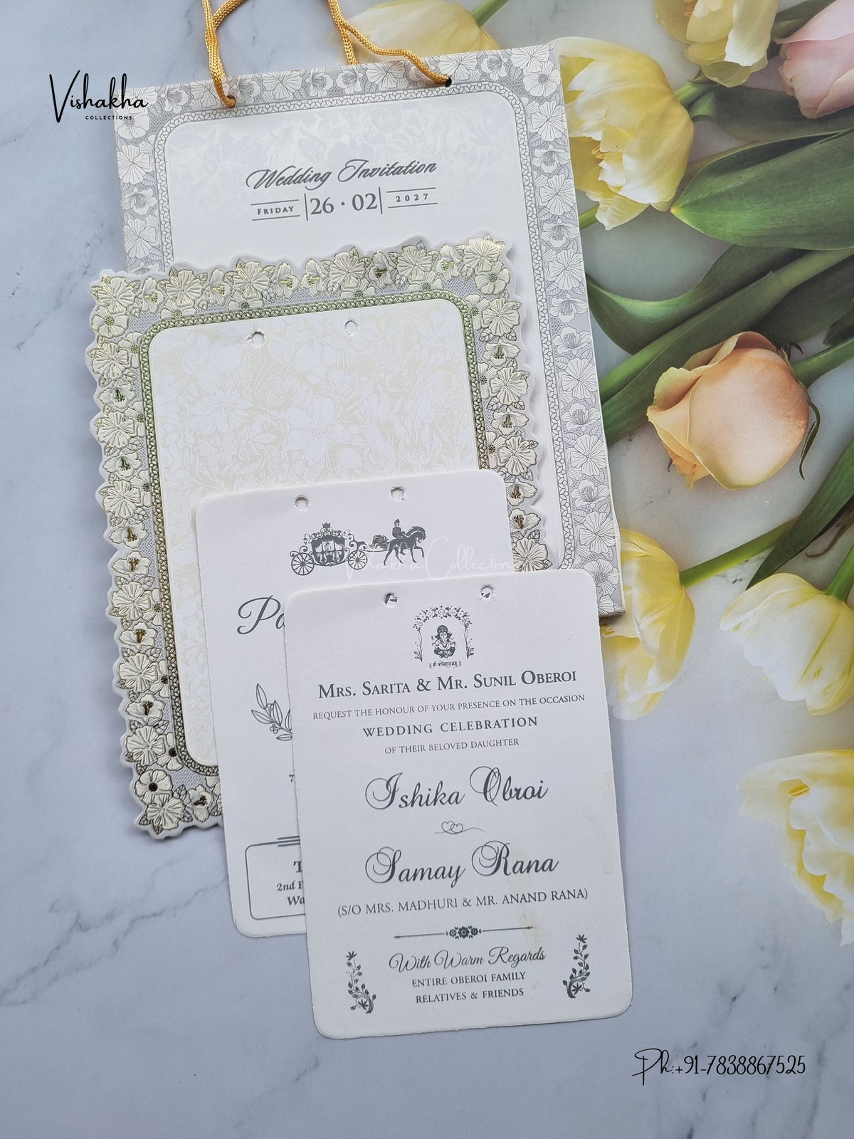 Semi Box Ribbon Carry Bag Hindu Muslim Christian Sikh Jain invitation Cards ATS-1825 – image 3