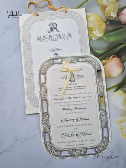 Semi Box Ribbon Carry Bag Hindu Muslim Christian Sikh Jain invitation Cards ATS-1829 – image 1