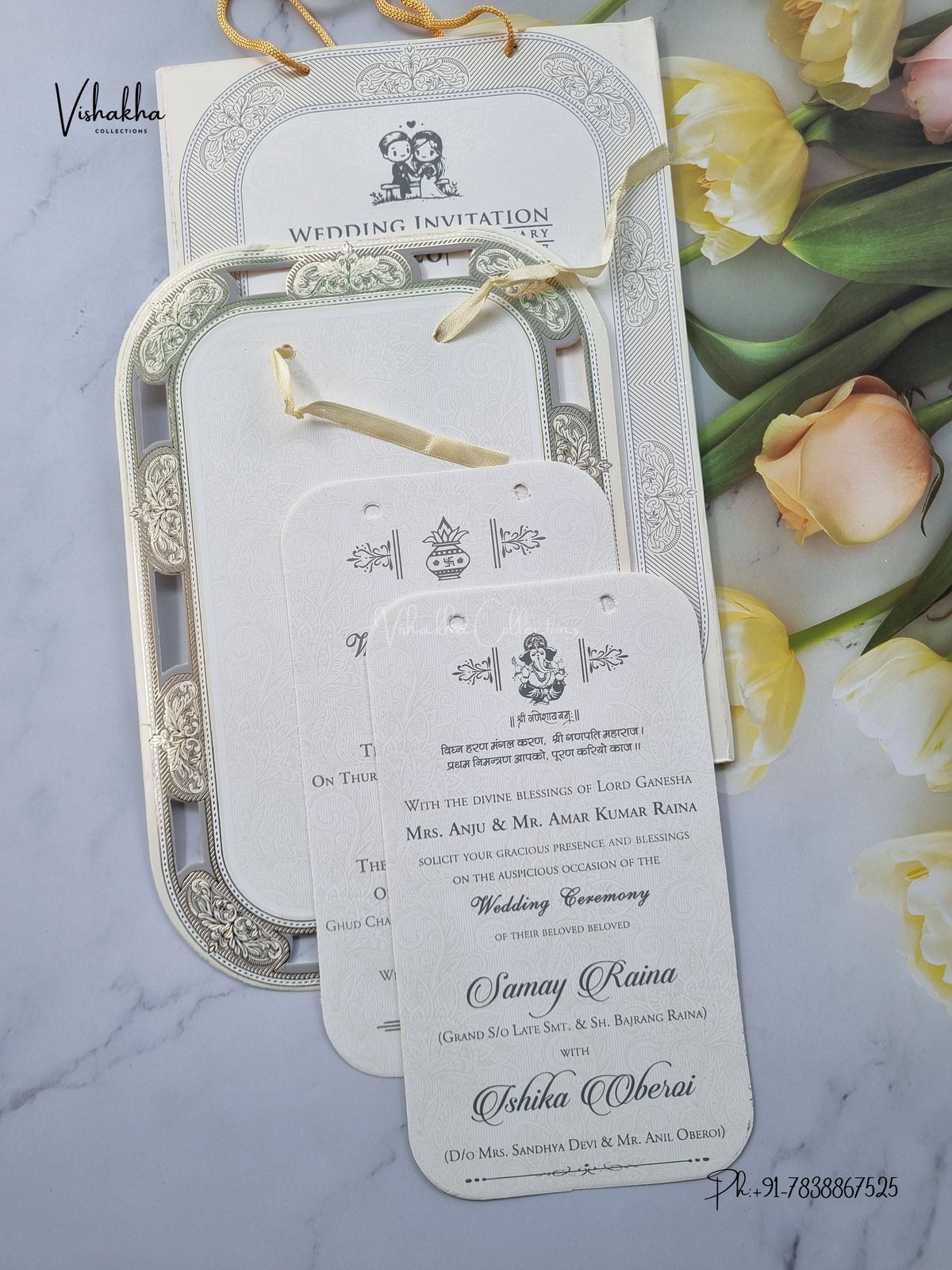 Semi Box Ribbon Carry Bag Hindu Muslim Christian Sikh Jain invitation Cards ATS-1829 – image 3