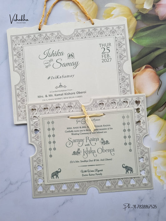 Semi Box Ribbon Carry Bag Hindu Muslim Christian Sikh Jain invitation Cards ATS-1831 – image 1