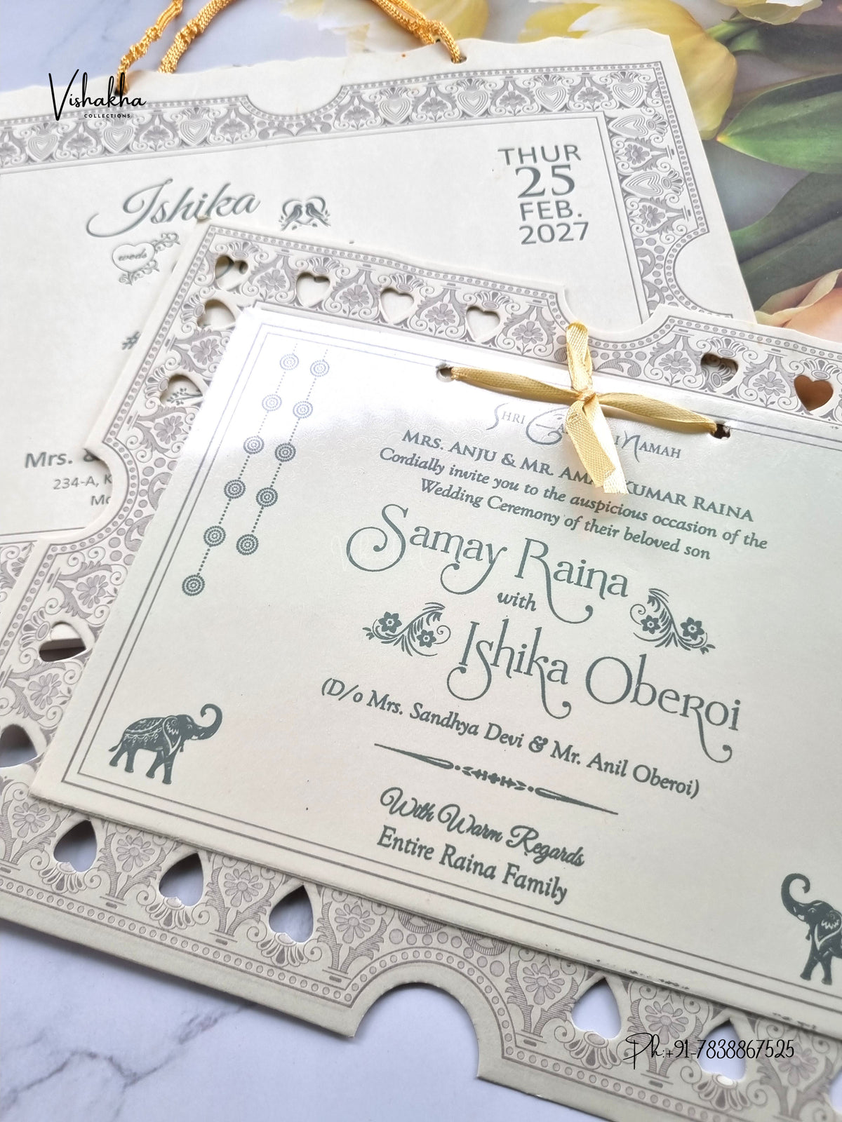 Semi Box Ribbon Carry Bag Hindu Muslim Christian Sikh Jain invitation Cards ATS-1831 – image 2