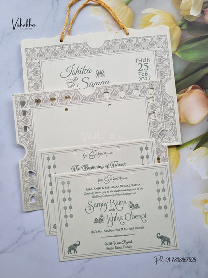 Semi Box Ribbon Carry Bag Hindu Muslim Christian Sikh Jain invitation Cards ATS-1831 – image 3