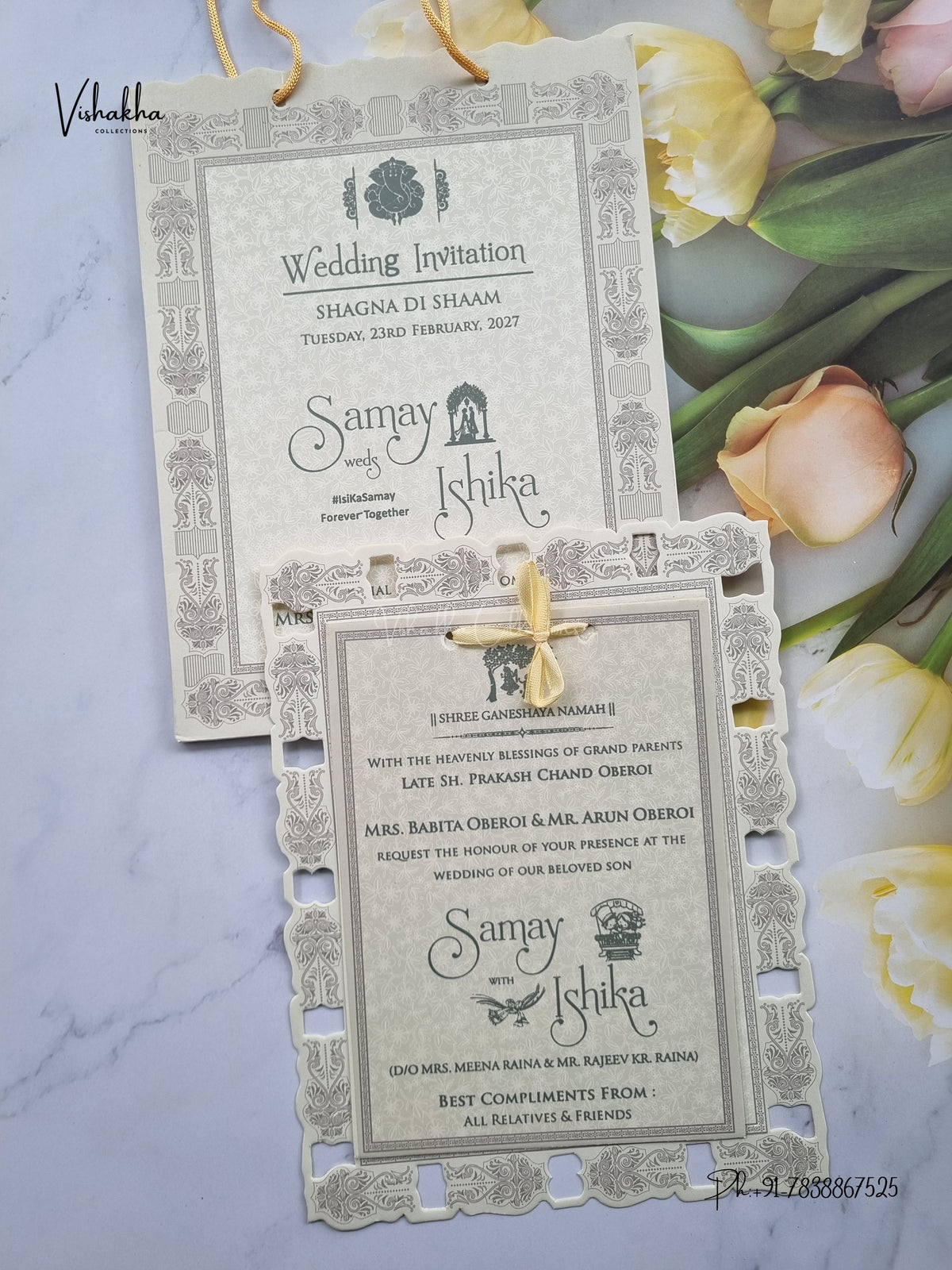Semi Box Ribbon Carry Bag Hindu Muslim Christian Sikh Jain invitation Cards ATS-1833 – image 1
