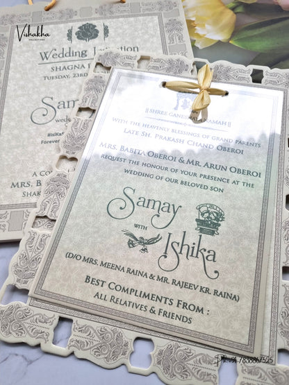 Semi Box Ribbon Carry Bag Hindu Muslim Christian Sikh Jain invitation Cards ATS-1833 – image 2
