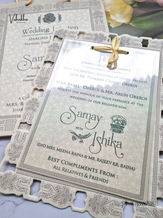 Semi Box Ribbon Carry Bag Hindu Muslim Christian Sikh Jain invitation Cards ATS-1833 – image 2