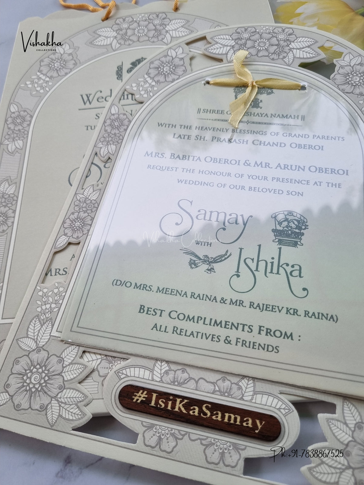 Semi Box Ribbon Carry Bag Flower Hindu Muslim Christian Sikh Jain invitation Cards ATS-1837 – image 2