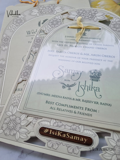 Semi Box Ribbon Carry Bag Flower Hindu Muslim Christian Sikh Jain invitation Cards ATS-1837 – image 2