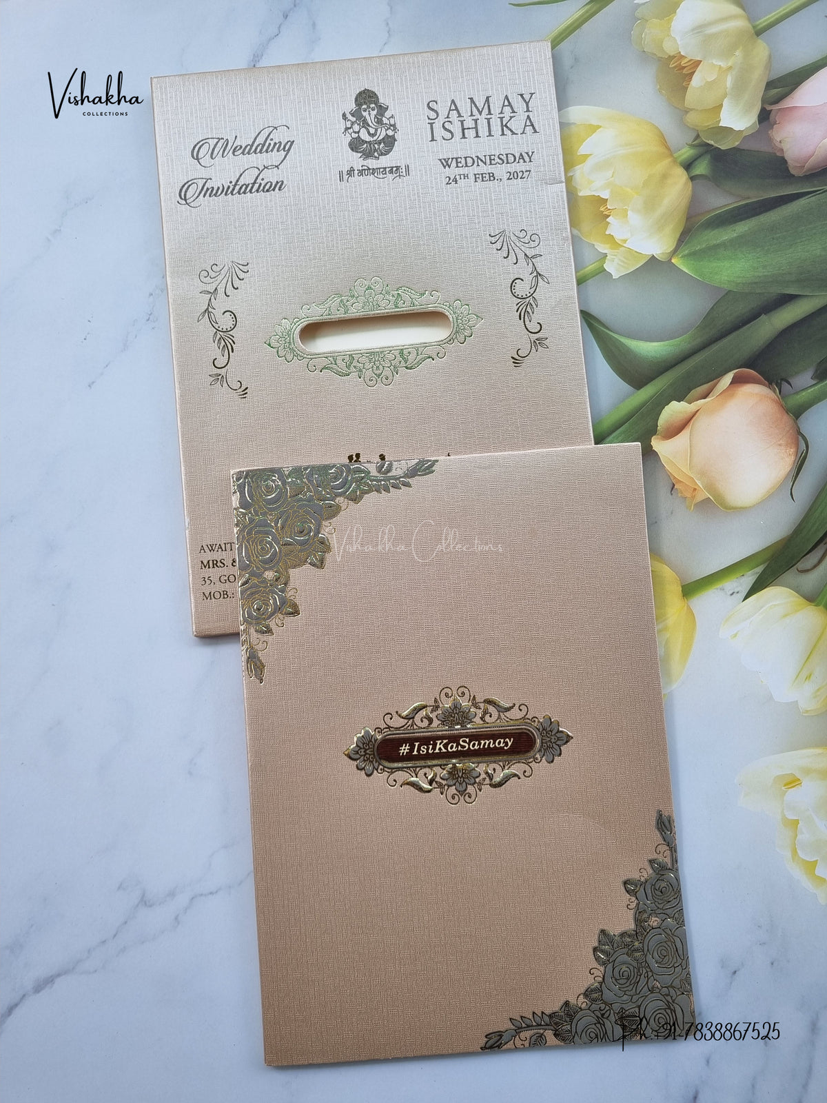 Semi Box Flower Hindu Muslim Christian Sikh Jain invitation Cards ATS-1838G – image 1