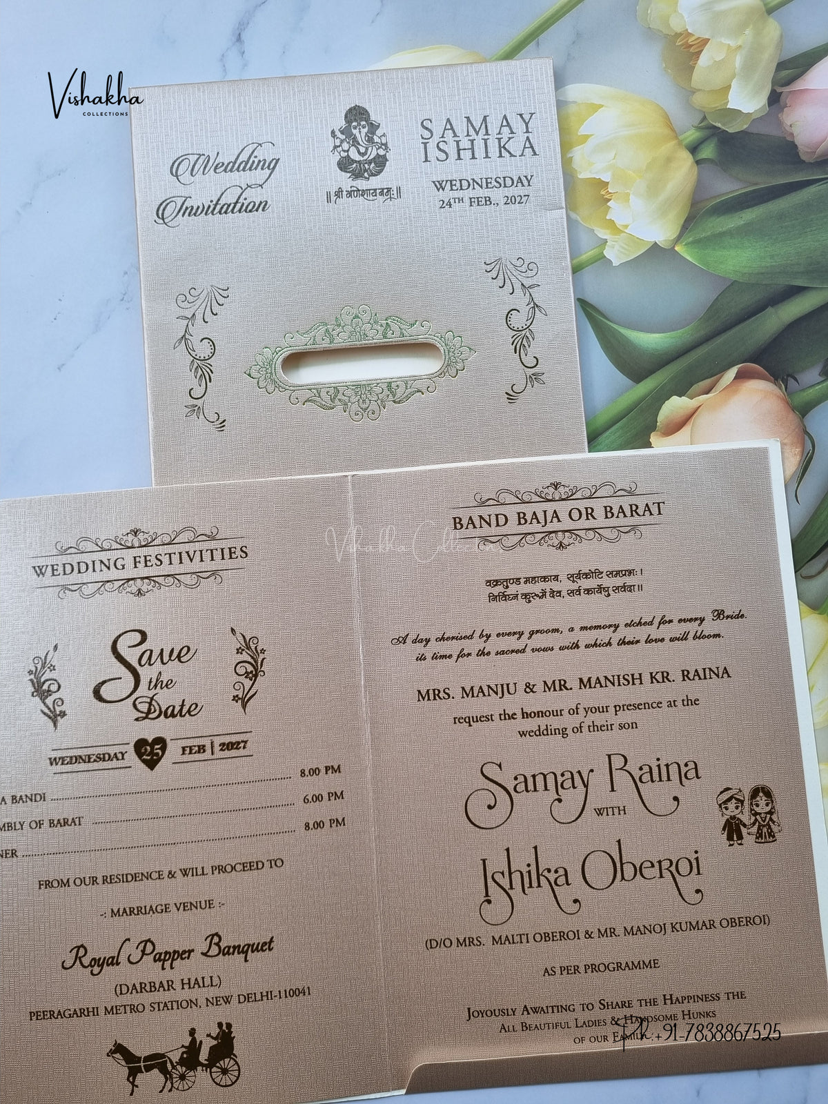 Semi Box Flower Hindu Muslim Christian Sikh Jain invitation Cards ATS-1838G – image 3