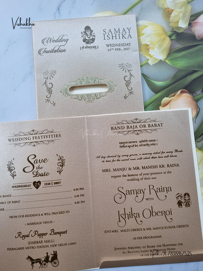 Semi Box Flower Hindu Muslim Christian Sikh Jain invitation Cards ATS-1838G – image 3