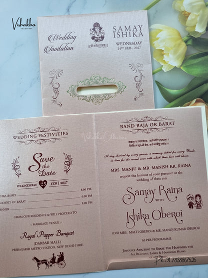 Semi Box Flower Hindu Muslim Christian Sikh Jain invitation Cards ATS-1838P – image 3