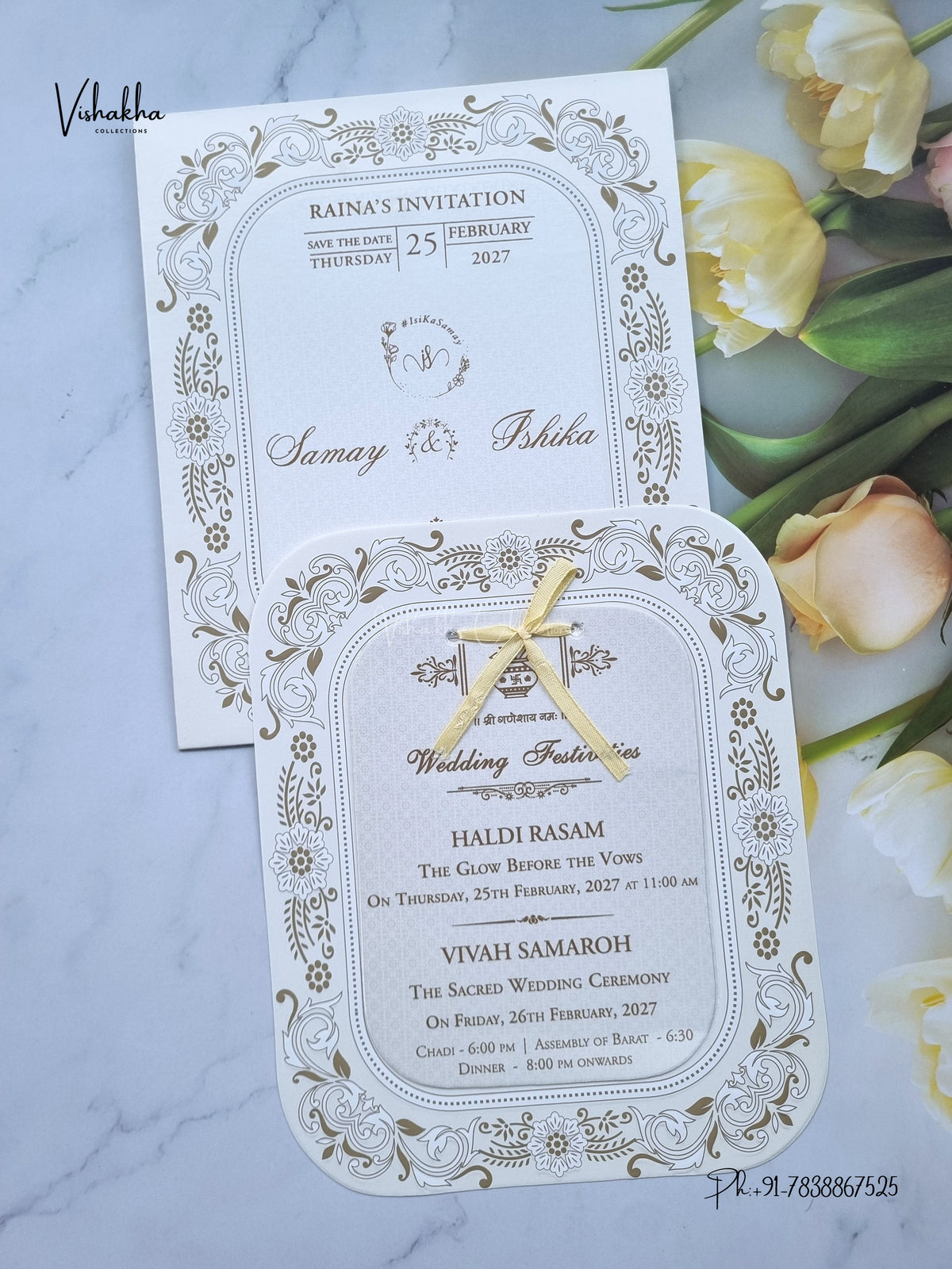 Ribbon Flower Hindu Muslim Christian Sikh Jain invitation Cards ATS-1840 – image 1
