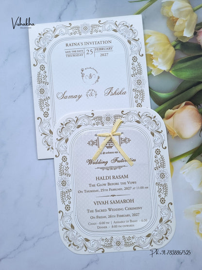 Ribbon Flower Hindu Muslim Christian Sikh Jain invitation Cards ATS-1840 – image 1
