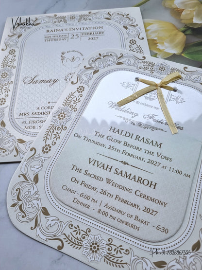 Ribbon Flower Hindu Muslim Christian Sikh Jain invitation Cards ATS-1840 – image 2