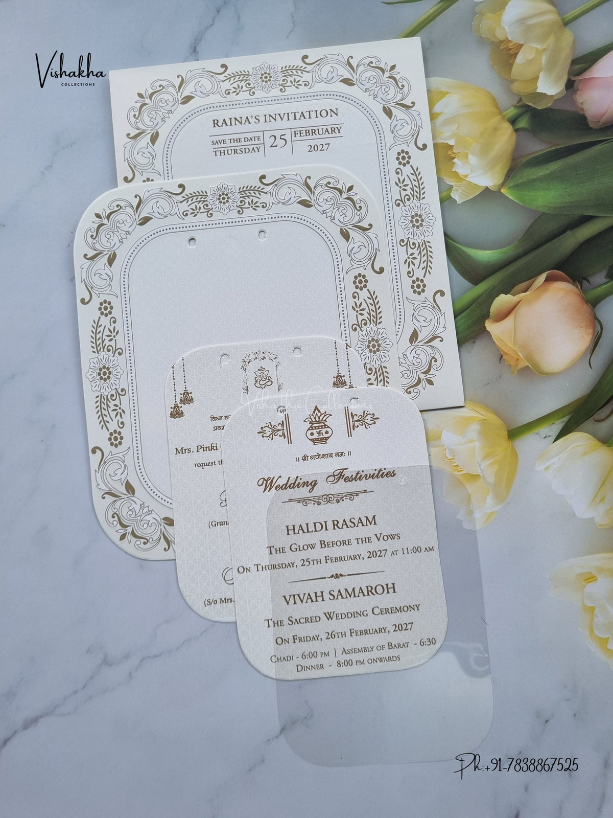 Ribbon Flower Hindu Muslim Christian Sikh Jain invitation Cards ATS-1840 – image 3