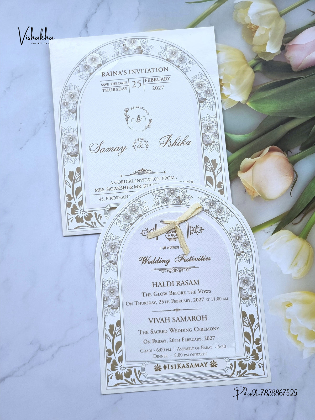 Ribbon Flower Hindu Muslim Christian Sikh Jain invitation Cards ATS-1841 – image 1