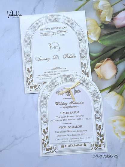 Ribbon Flower Hindu Muslim Christian Sikh Jain invitation Cards ATS-1841 – image 1