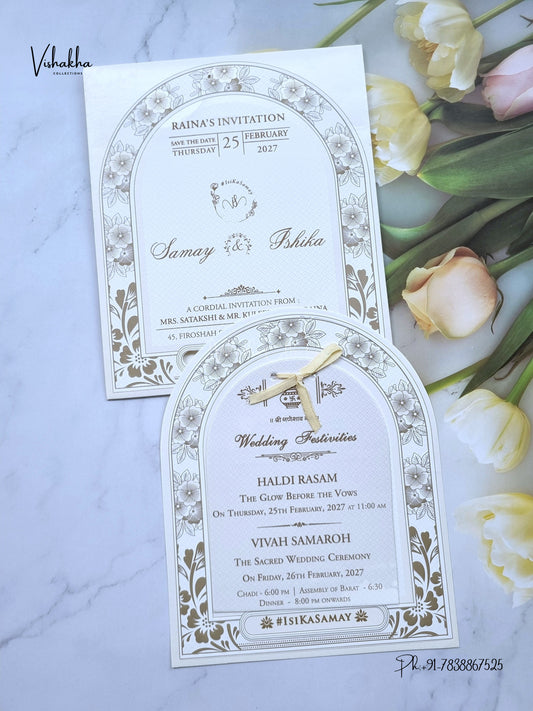 Ribbon Flower Hindu Muslim Christian Sikh Jain invitation Cards ATS-1841 – image 1