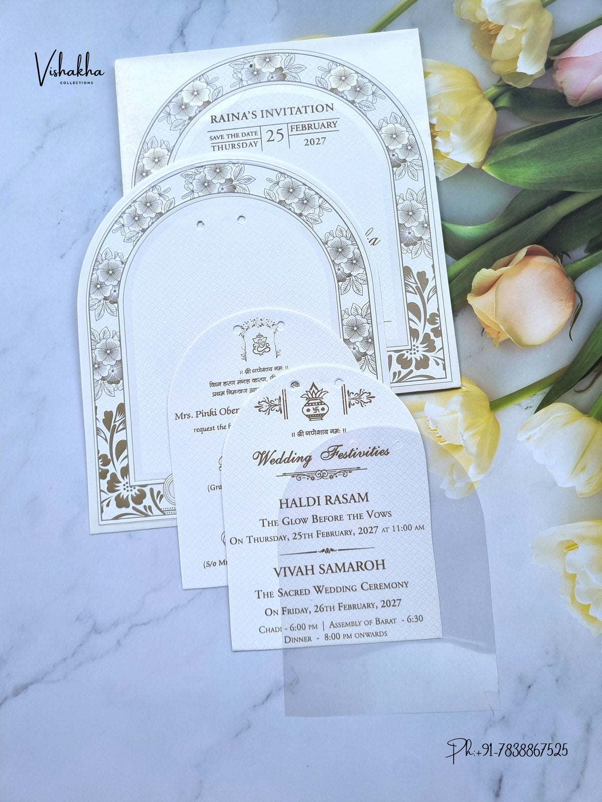 Ribbon Flower Hindu Muslim Christian Sikh Jain invitation Cards ATS-1841 – image 3