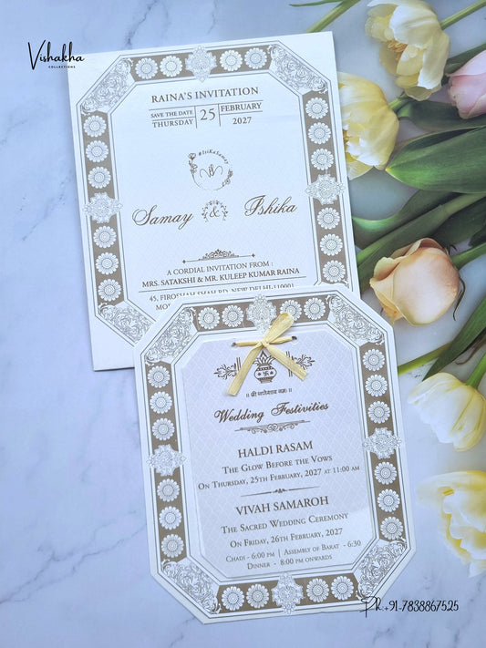 Ribbon Flower Hindu Muslim Christian Sikh Jain invitation Cards ATS-1842 – image 1