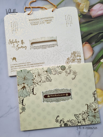 Semi Box Carry Bag Flower Jaali Hindu Muslim Christian Sikh Jain invitation Cards ATS-1865 – image 1