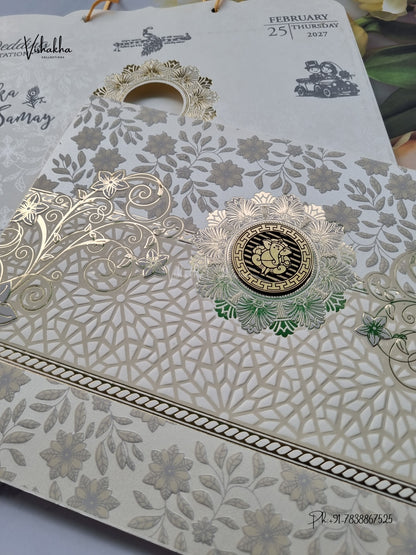 Semi Box Carry Bag Ganesh Ji Flower Jaali Hindu Jain invitation Cards ATS-1866 – image 2
