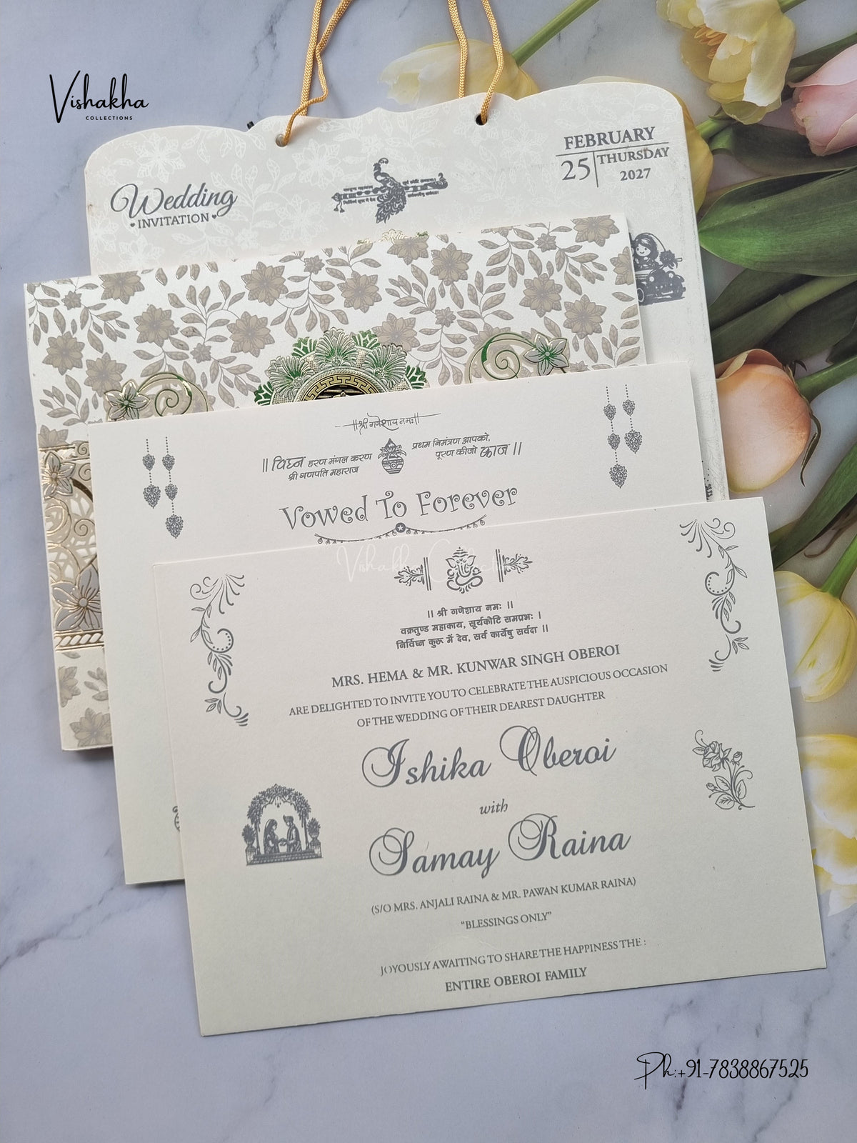 Semi Box Carry Bag Ganesh Ji Flower Jaali Hindu Jain invitation Cards ATS-1866 – image 3