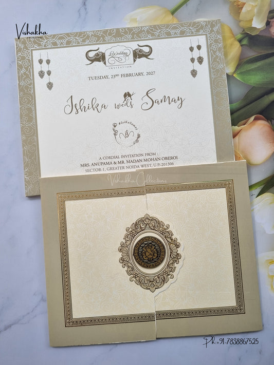 Semi Box Double Door Ganesh Ji Hindu Jain invitation Cards ATS-1869 – image 1