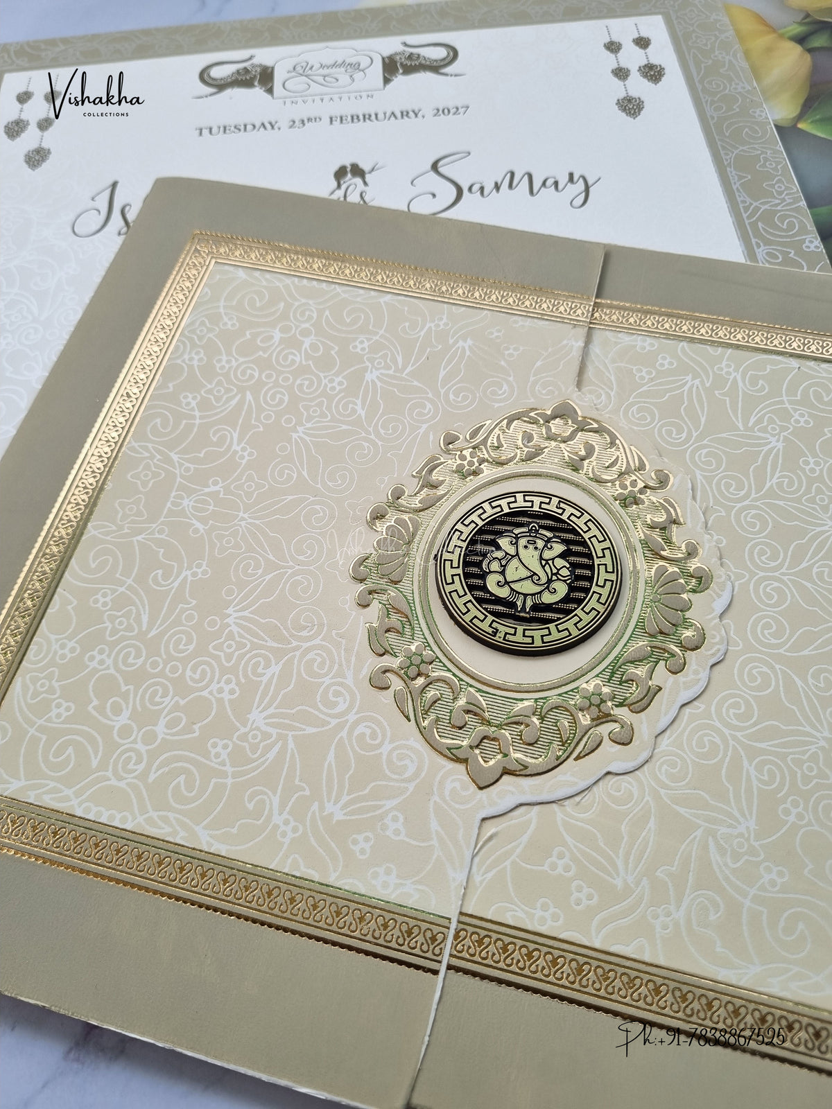Semi Box Double Door Ganesh Ji Hindu Jain invitation Cards ATS-1869 – image 2