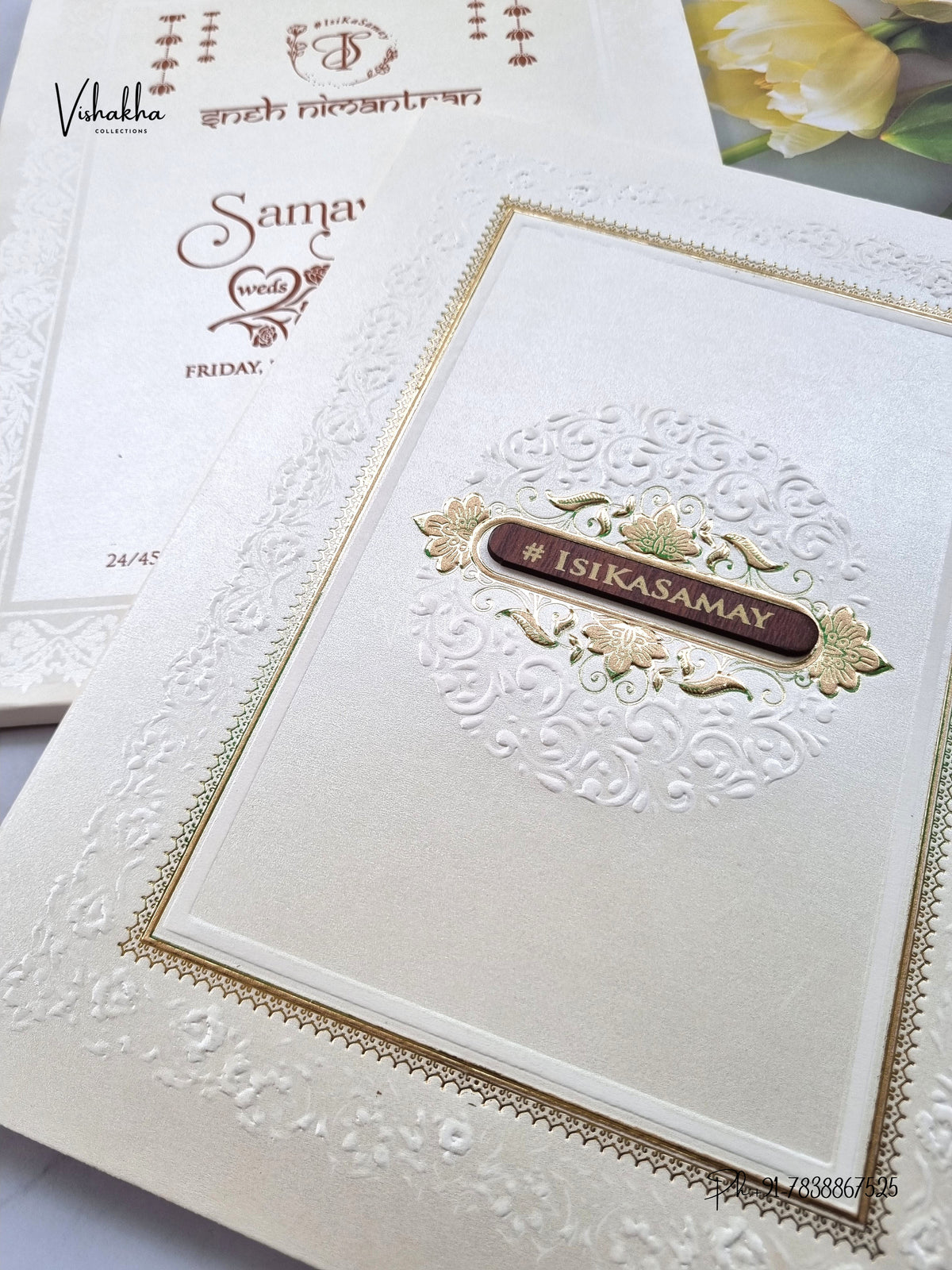 Semi Box Flower Hindu Muslim Christian Sikh Jain invitation Cards ATS-1873 – image 2