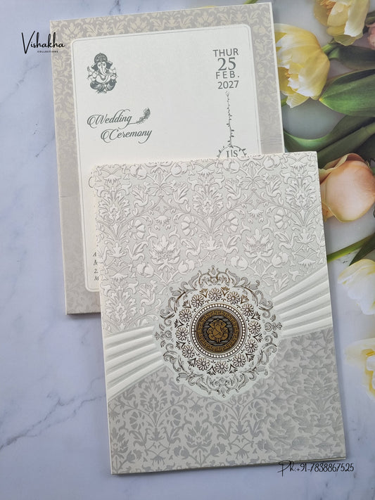 Semi Box Ganesh Ji Flower Hindu Jain invitation Cards ATS-1878 – image 1
