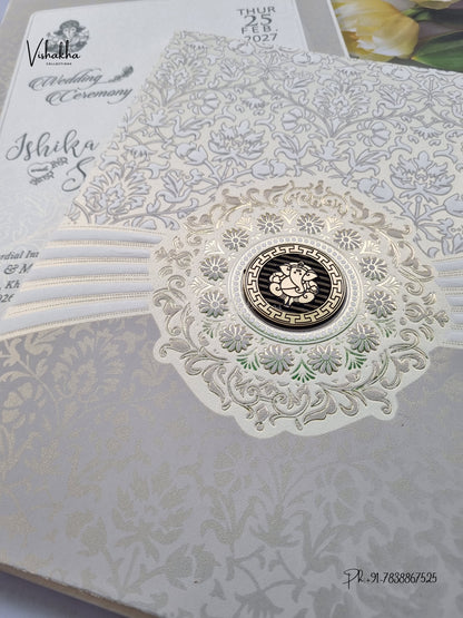 Semi Box Ganesh Ji Flower Hindu Jain invitation Cards ATS-1878 – image 2