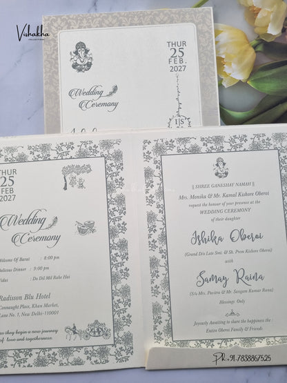 Semi Box Ganesh Ji Flower Hindu Jain invitation Cards ATS-1878 – image 3