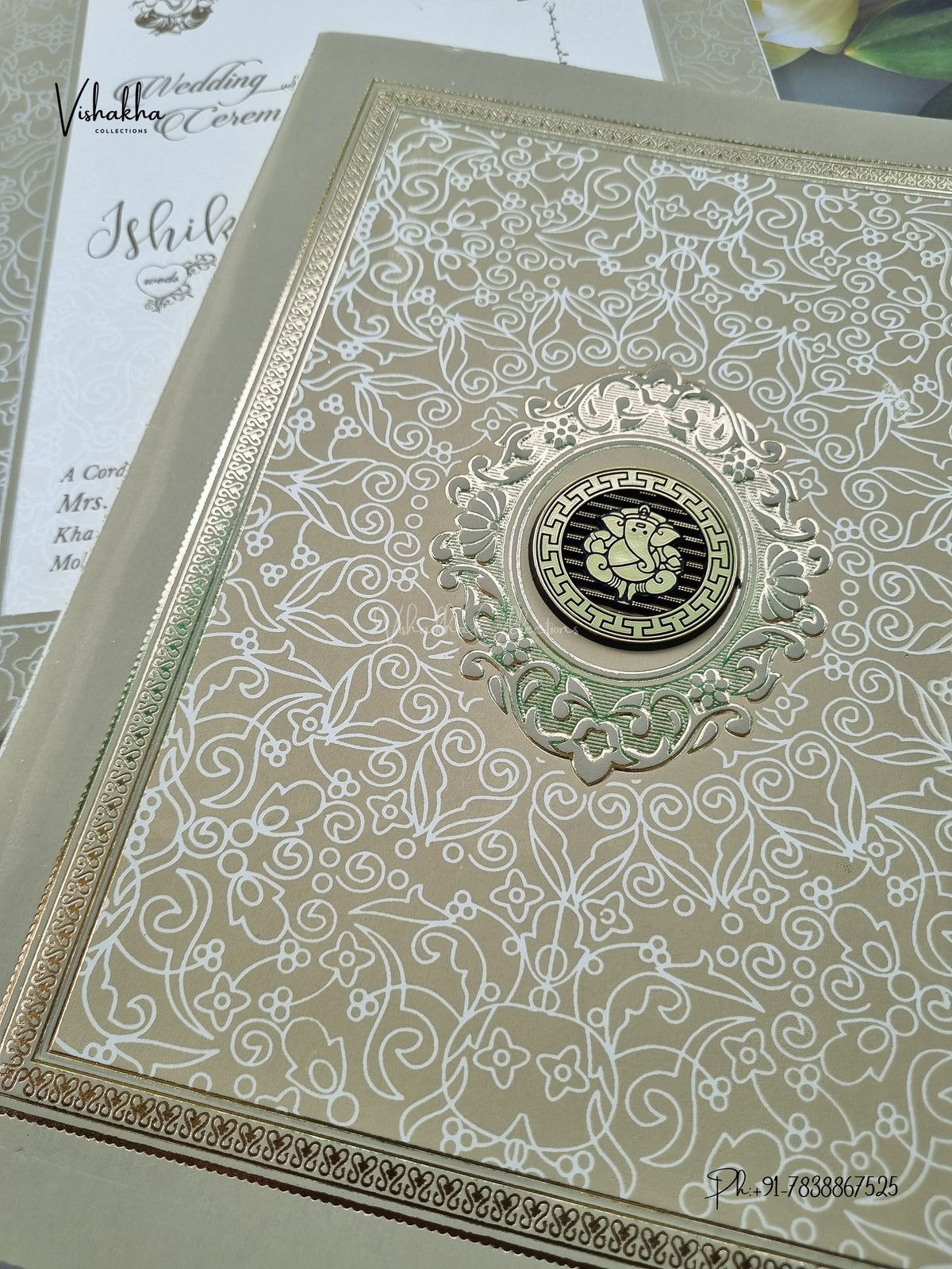 Semi Box Ganesh Ji Flower Hindu Jain invitation Cards ATS-1882 – image 2