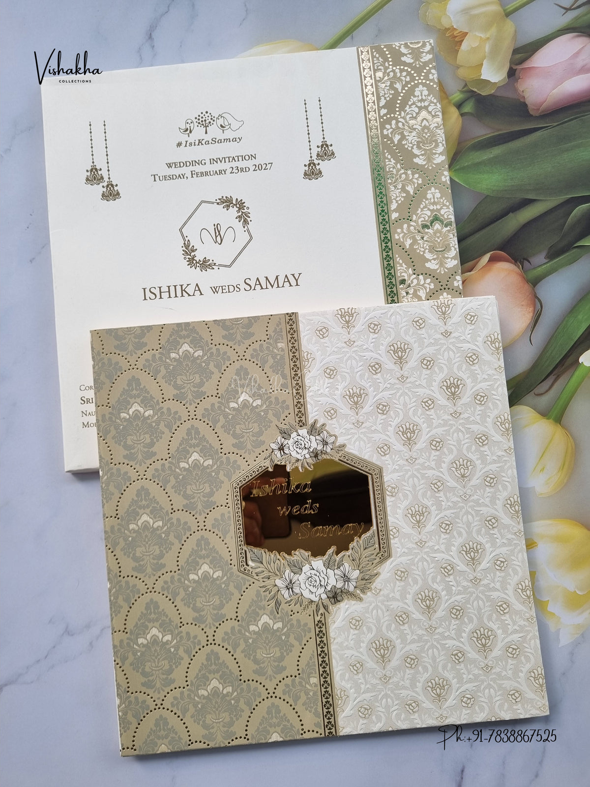 Semi Box Flower Hindu Muslim Christian Sikh Jain invitation Cards ATS-1884 – image 1