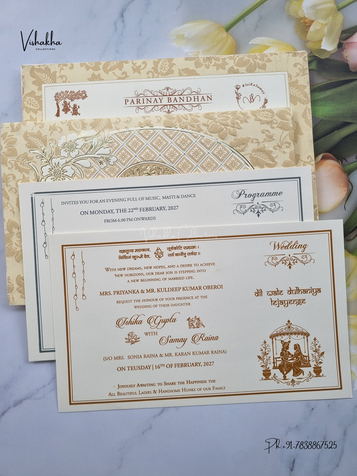 Semi Box Ganesh Ji Flower Hindu Jain invitation Cards ATS-1886 – image 3