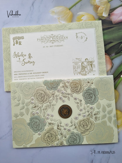 Semi Box Ganesh Ji Flower Hindu Jain invitation Cards ATS-1888 – image 1