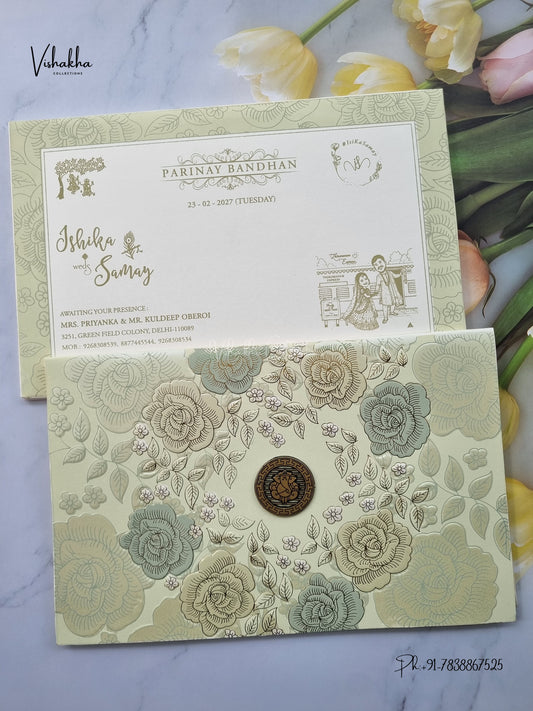 Semi Box Ganesh Ji Flower Hindu Jain invitation Cards ATS-1888 – image 1