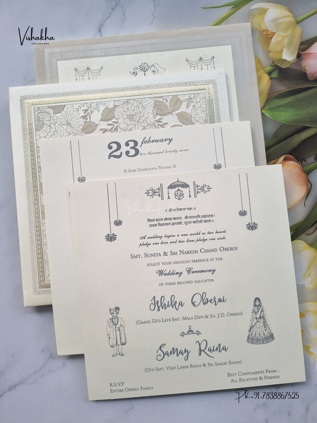 Semi Box Padded Hindu Muslim Christian Sikh Jain invitation Cards ATS-1893 – image 3