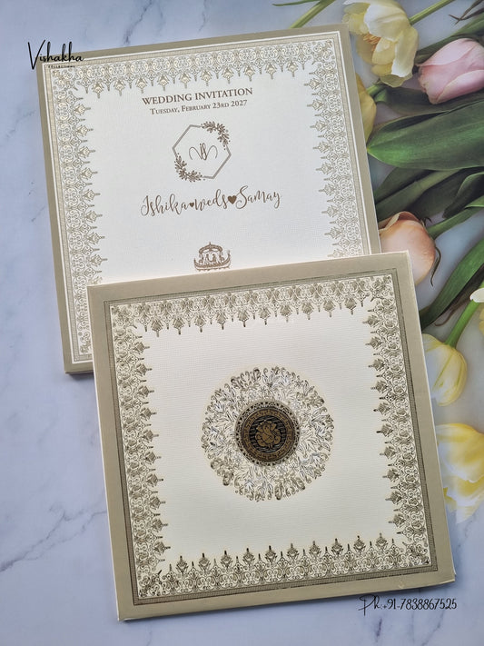 Semi Box Padded Ganesh Ji Bandhanwar Hindu Jain invitation Cards ATS-1894 – image 1