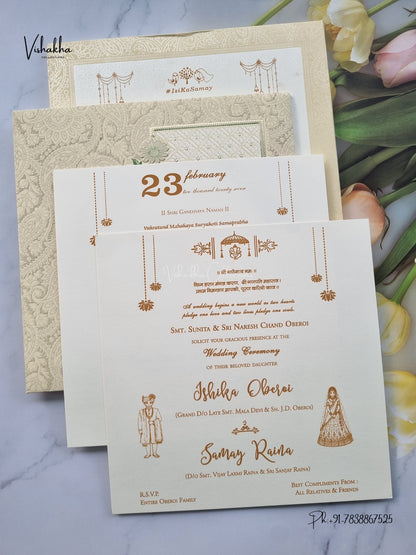 Semi Box Padded Ganesh Ji Mehendi Hindu Jain invitation Cards ATS-1895 – image 3