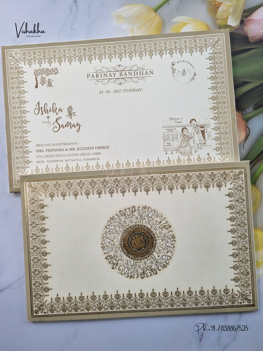 Semi Box Padded Ganesh Ji Bandhanwar Hindu Jain invitation Cards ATS-1896 – image 1