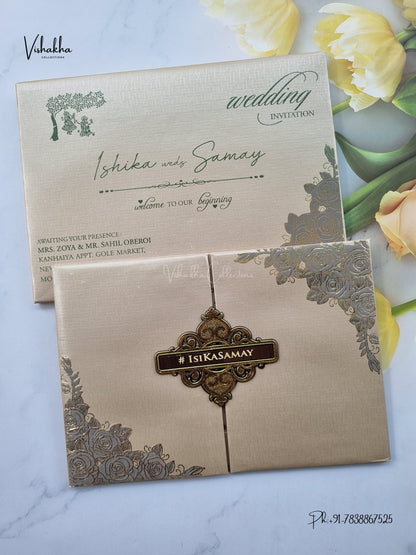 Semi Box Padded Double Door Flower Hindu Muslim Christian Sikh Jain invitation Cards ATS-1896G – image 1
